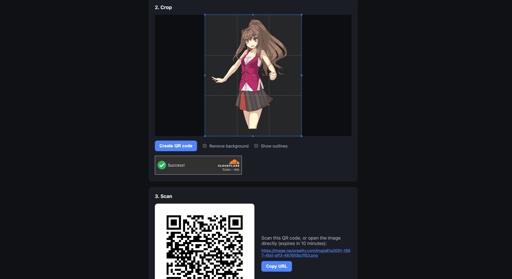 The nazoreality companion app interface showing an image being turned into a QR code.